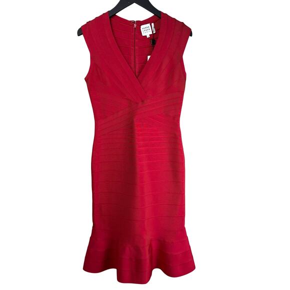 New HERVE LEGER The Sophie Bodycon Dress in Lipstick Red Medium - Picture 12 of 13